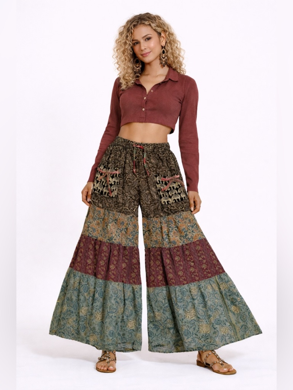 Hippie Forever Handmade Patchwork Palazzo Pants Womens SZ OS Enchanted Fairycore